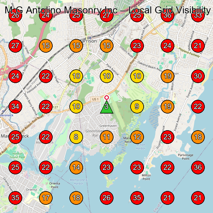 M G Antolino Masonry Inc GeoGrid visibility map for Masonry Contractor in None